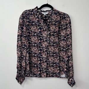& Other Stories women’s black pink Floral Blouse L Long Sleeve button down top